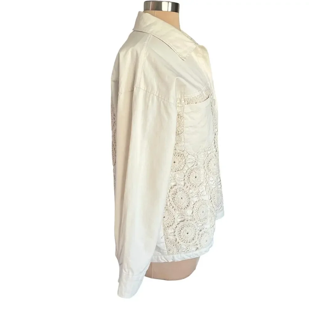 Forever 21 Cream Twill Crochet Lace Jacket / Shacket Size M Boho Chic Casual